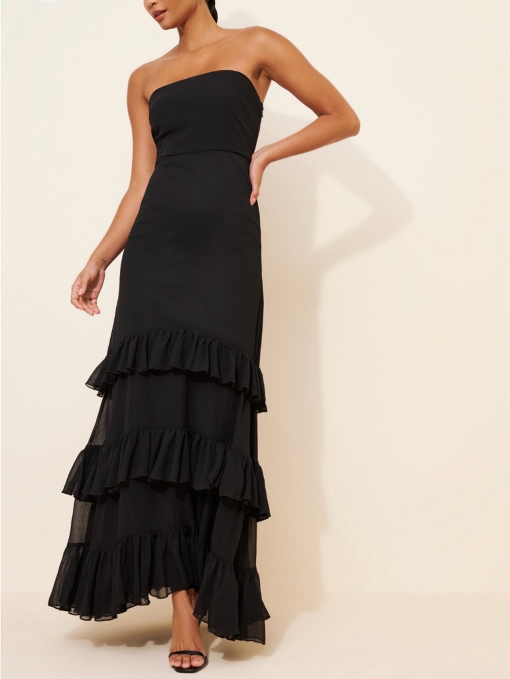 BHLDN Strapless Ruffle Tiered Maxi Dress Cropped